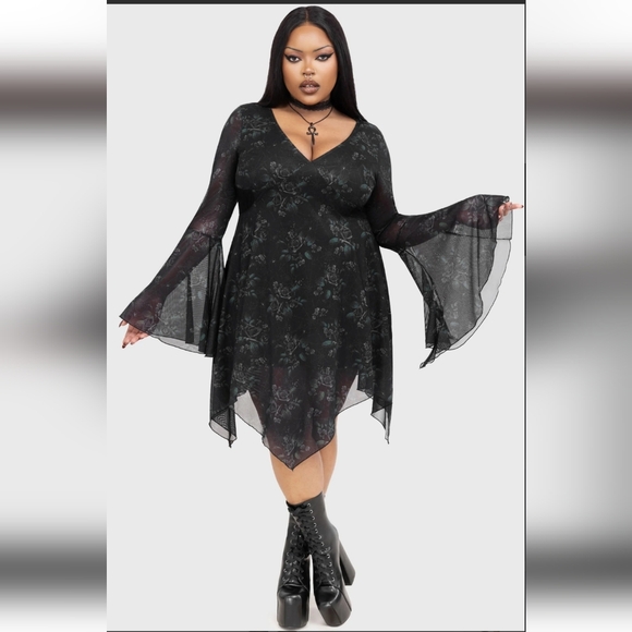 Killstar Black Floral Long Sleeve Dress - Picture 10 of 12